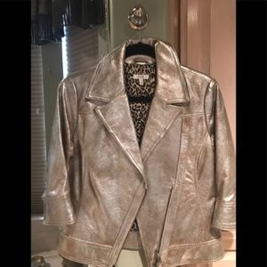 Cache Silver & Gold Leather Moto Jacket, Sz 6